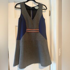 Anthropologie Maeve Fit Flare Dress Women Size M Gray Blue Textured Sleeveless
